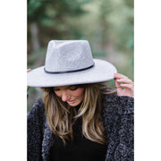 Wool Blend Wide Brim Hat w/ Belt - Grey RTS