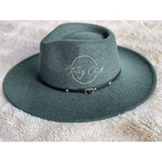 Wool Blend Wide Brim Hat w/ Belt - Forest Green RTS