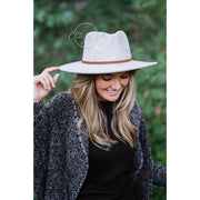 Wool Blend Wide Brim Hat w/ Belt - Grey RTS