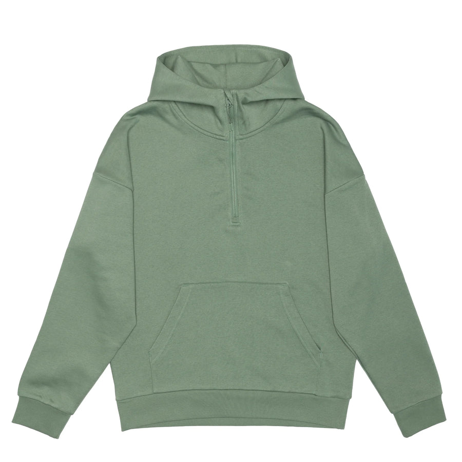 Unisex Drop Shoulder 1/2 Zip Hoodie - Dusty Green