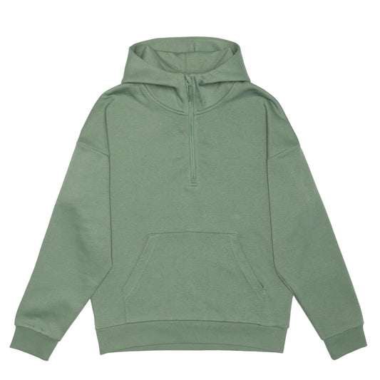 Unisex Drop Shoulder 1/2 Zip Hoodie - Dusty Green