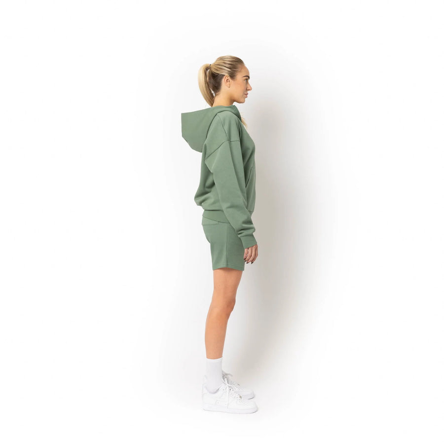 Unisex Drop Shoulder 1/2 Zip Hoodie - Dusty Green