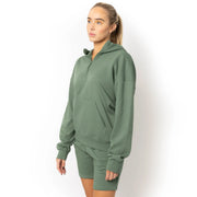 Unisex Drop Shoulder 1/2 Zip Hoodie - Dusty Green