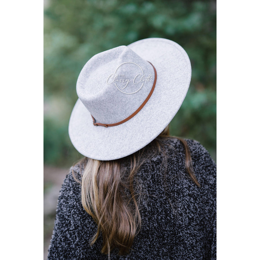 Wool Blend Wide Brim Hat w/ Belt - Grey RTS