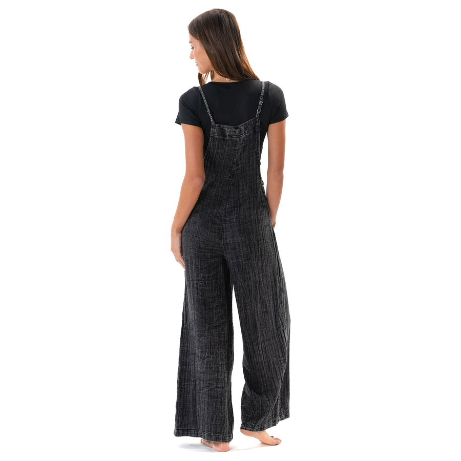 Vintage Black Cotton Nomad Jumpsuit with Adjustable Straps