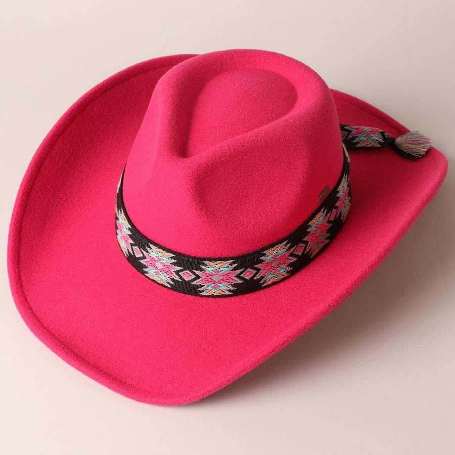 Vegan Felt Southwest Pattern Belt Cowboy Hat