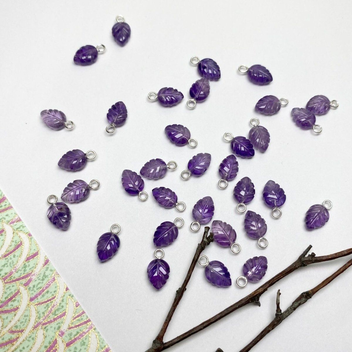 Amethyst Carved Leaf Charm - Farmhouse Creations