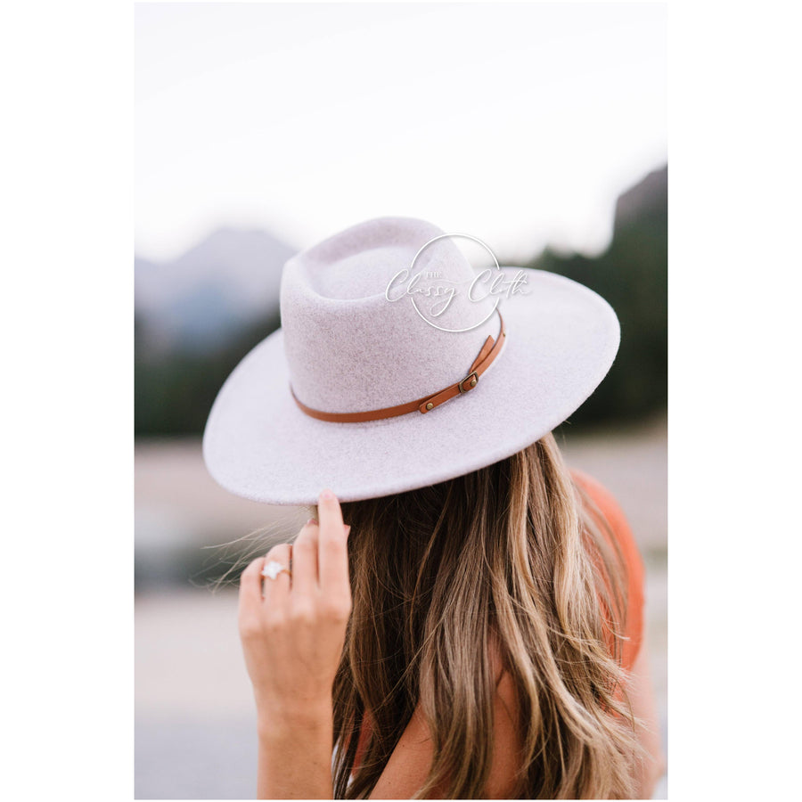 Wool Blend Wide Brim Hat w/ Belt - Light Tan RTS