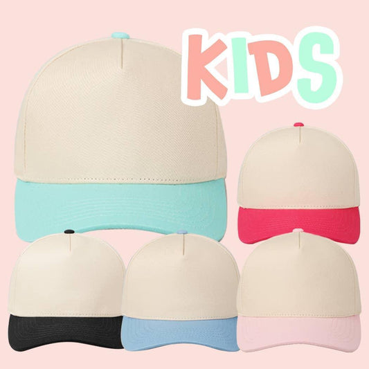 Kids Plain Two Tone Canvas Cotton Baseball Cap