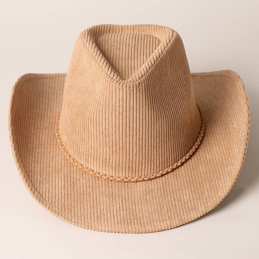 Western Corduroy Braided Band Cowboy Panama Hat