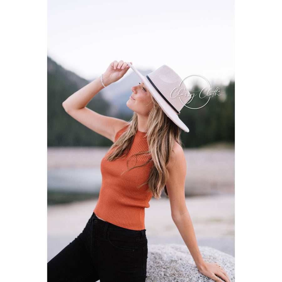 Wool Blend Wide Brim Hat w/ Belt - Light Tan RTS