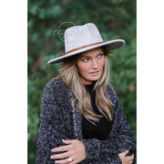 Wool Blend Wide Brim Hat w/ Belt - Grey RTS