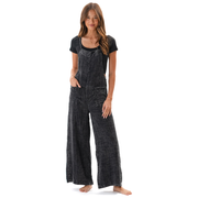Vintage Black Cotton Nomad Jumpsuit with Adjustable Straps