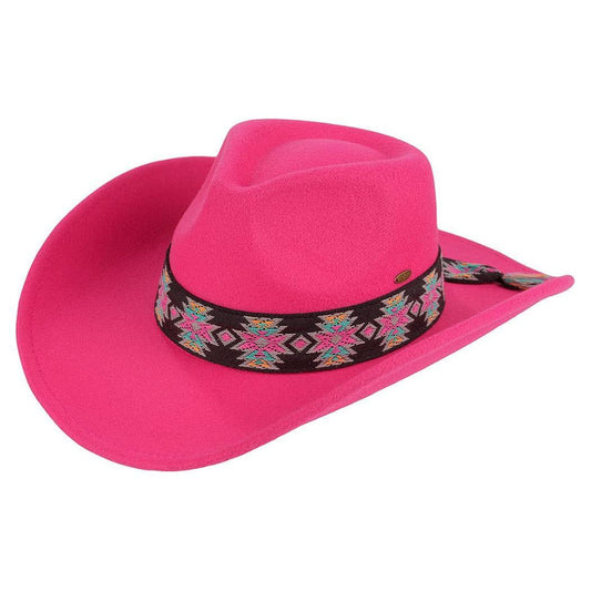 Vegan Felt Southwest Pattern Belt Cowboy Hat