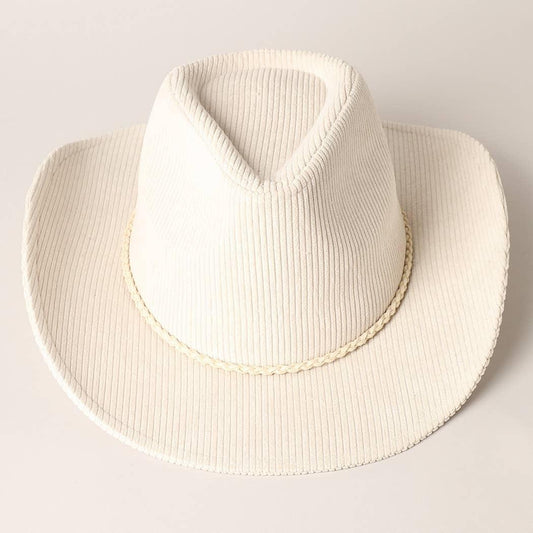 Western Corduroy Braided Band Cowboy Panama Hat