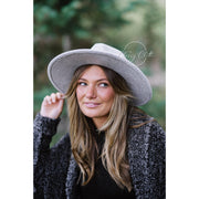 Wool Blend Wide Brim Hat w/ Belt - Grey RTS