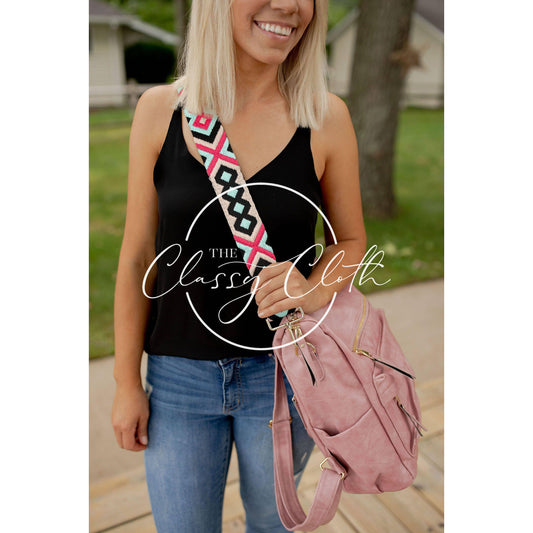 Crossbody Guitar Strap - Hot Pink Black Aqua Geo RTS