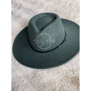 Wool Blend Wide Brim Hat w/ Belt - Forest Green RTS