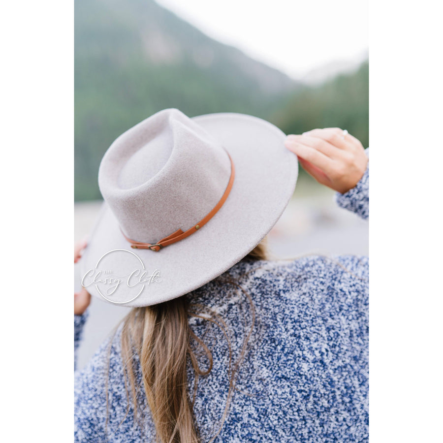 Wool Blend Wide Brim Hat w/ Belt - Light Tan RTS