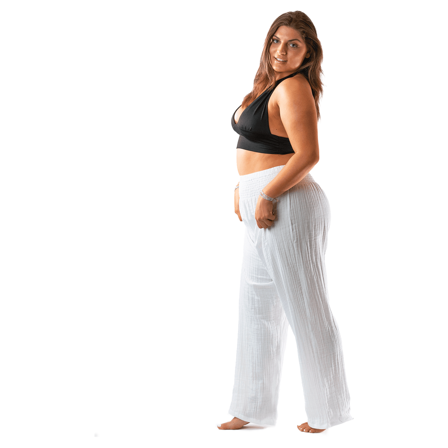 White Wide Leg Cotton Pants