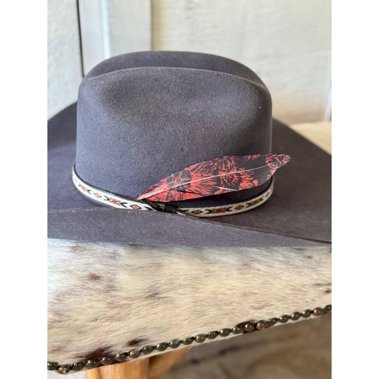 Western Crimson Floral Hat Feather - Western Hat Accessory