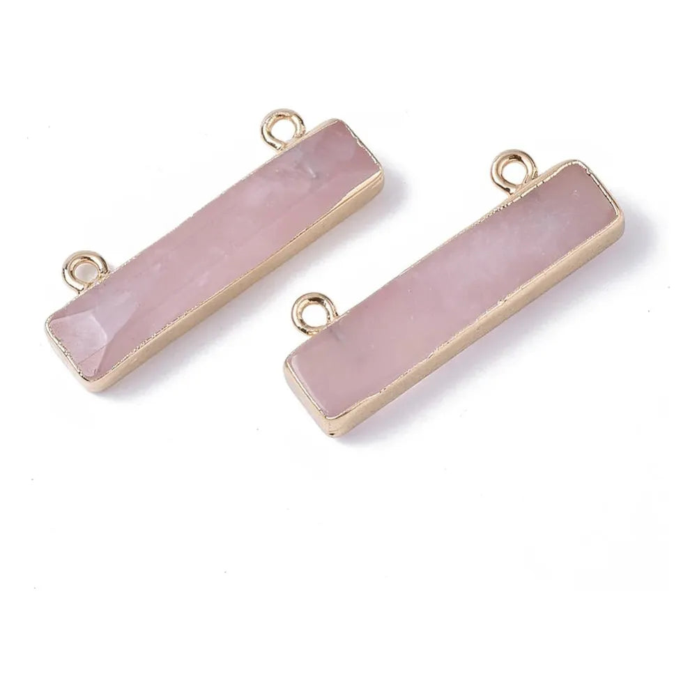 Gold and Natural Rose Quartz Rectangular Pendant - Farmhouse Creations